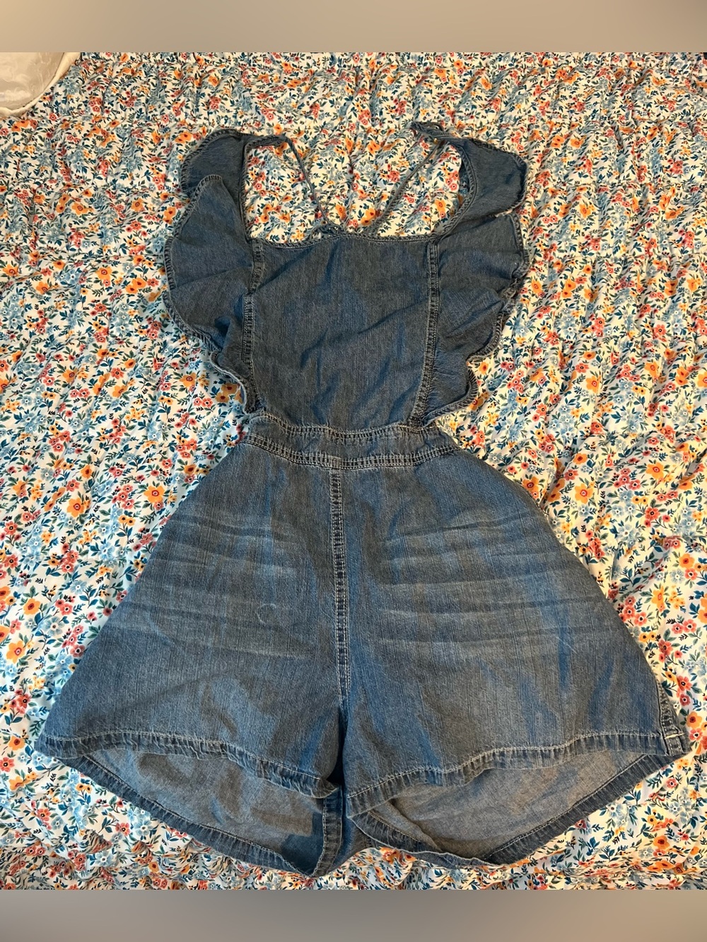 DO+BE Denim Ruffle-Trim One-Piece Romper - Blue